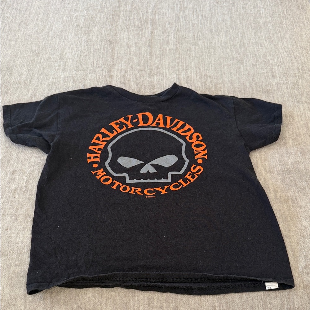 Harley-Davidson Black Tee with Orange & Gray Skull Logo